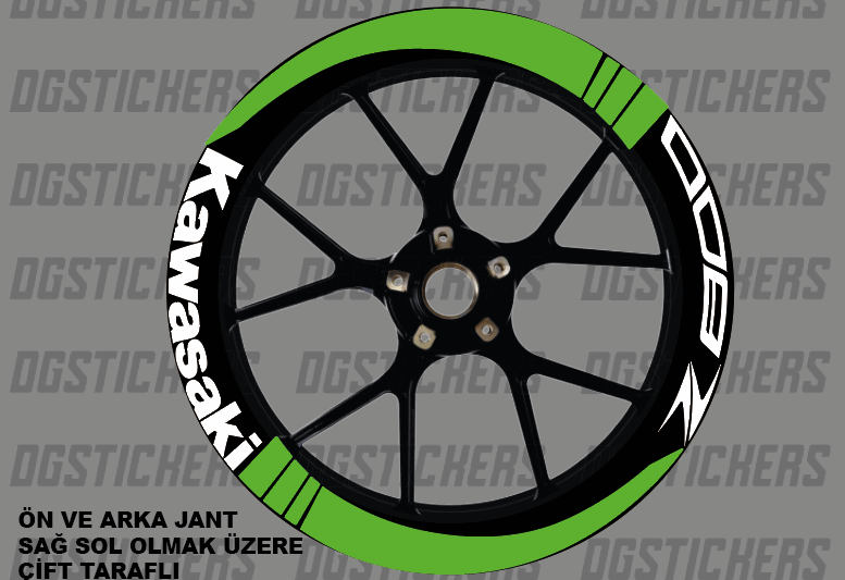 Kawasaki Z800 Yeşil-Beyaz 1 Full Jant Sticker Set