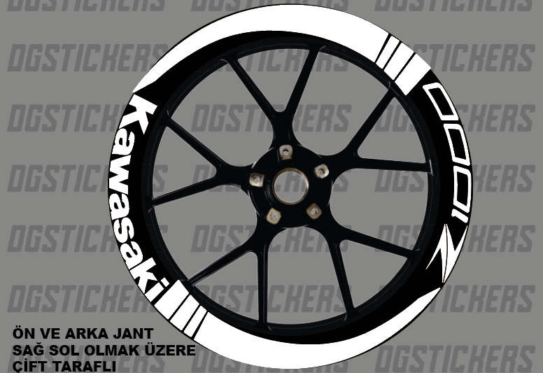 Kawasaki Z1000 Beyaz Full Jant Sticker Set