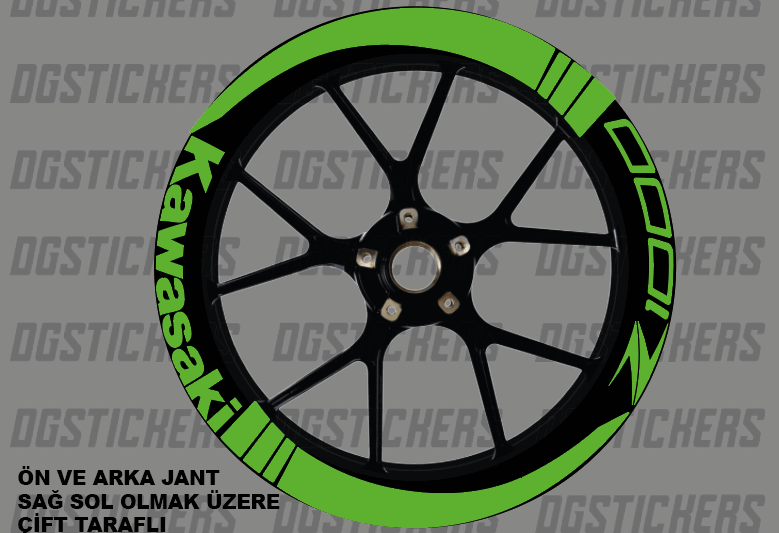 Kawasaki Z1000 Yeşil Full Jant Sticker Set