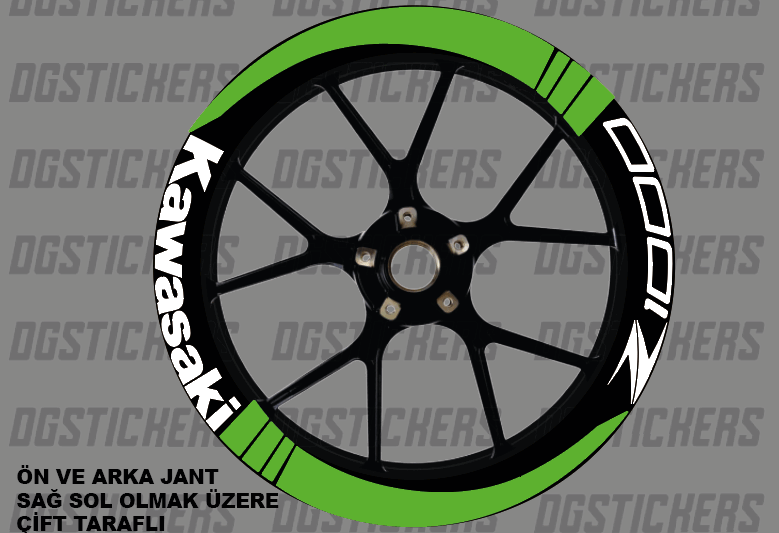 Kawasaki Z1000 Yeşil-Beyaz 1 Full Jant Sticker Set