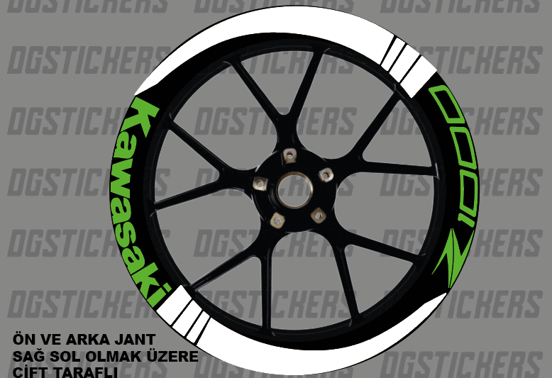 Kawasaki Z1000 Yeşil-Beyaz 2 Full Jant Sticker Set