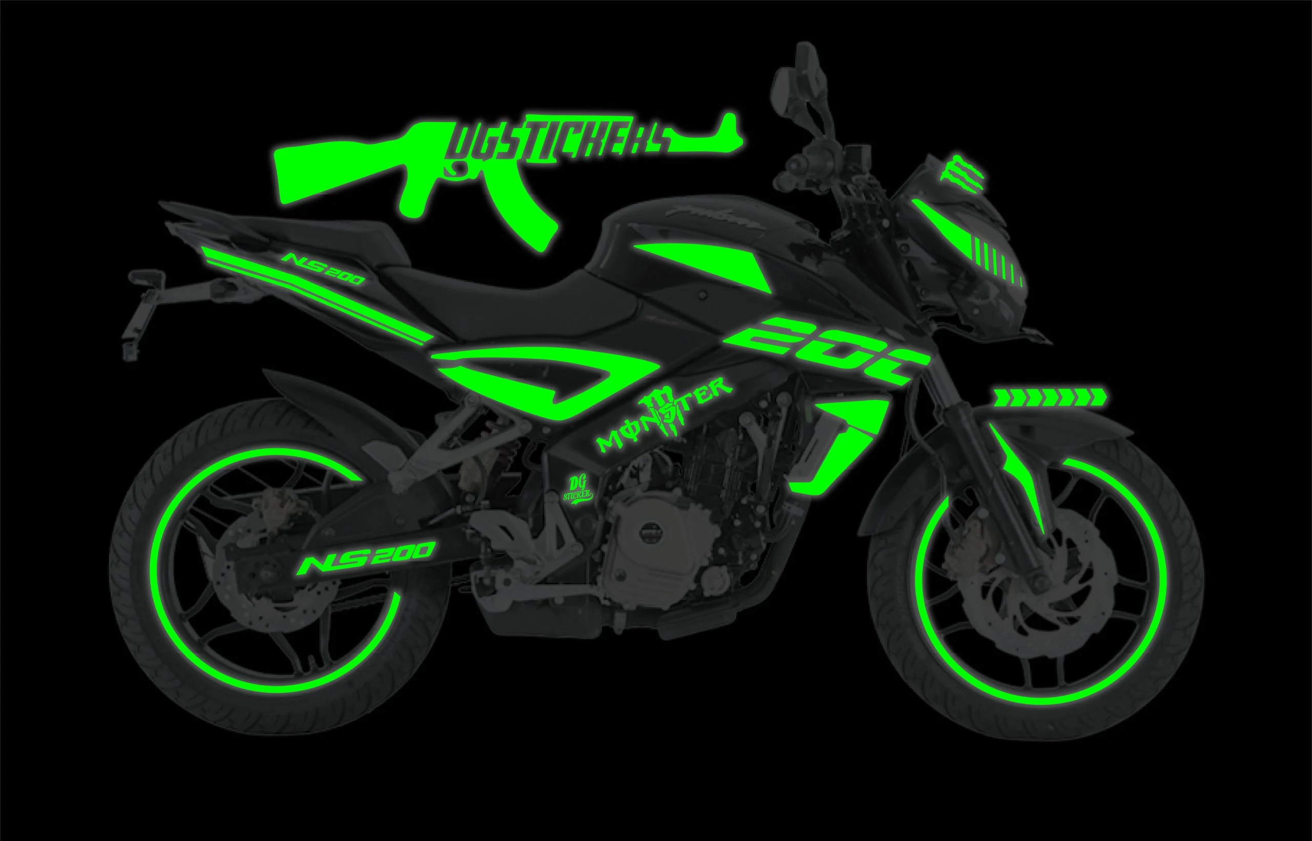 Bajaj Pulsar NS160 2014-2026 Reflektör Yeşil kaplama seti detay görseli 7