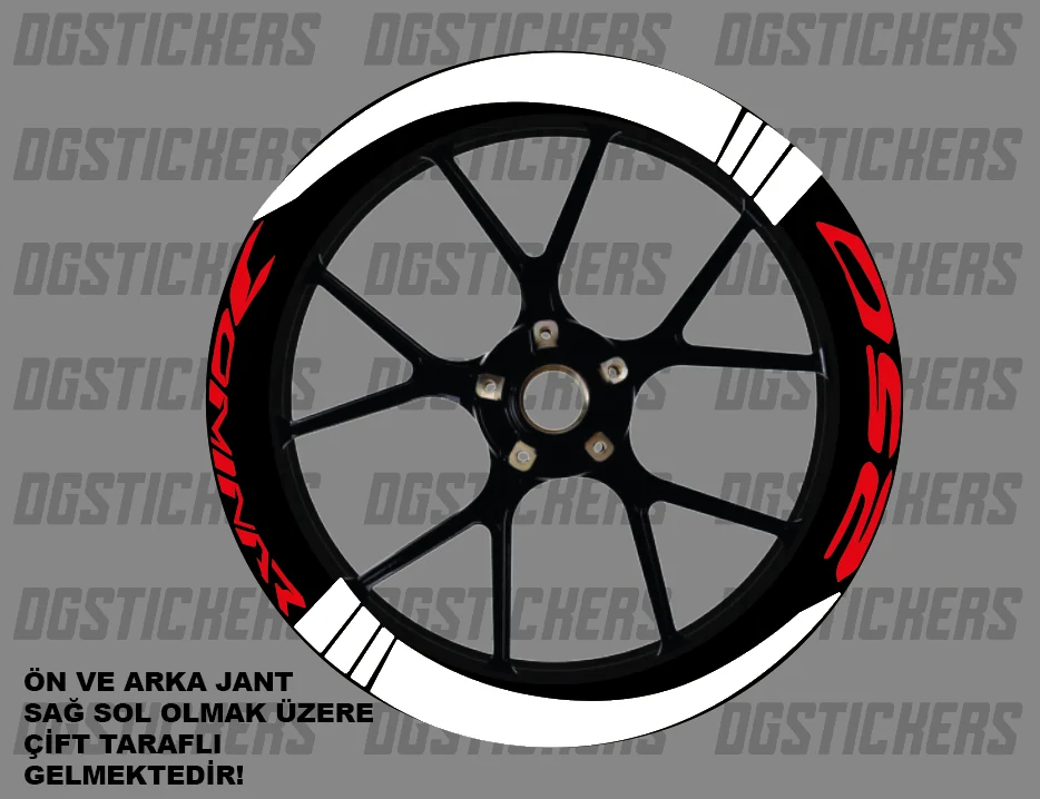 Bajaj Dominar 250 Standart Beyaz-Kırmızı jant sticker seti detay görseli 3