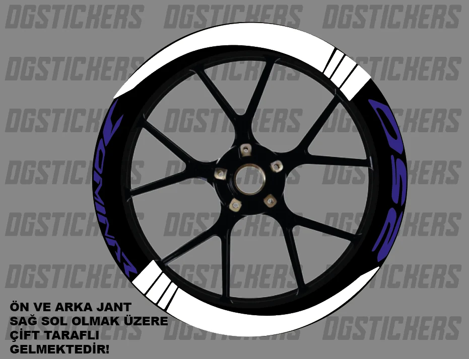 Bajaj Dominar 250 Standart Beyaz-Mavi jant sticker seti detay görseli 4