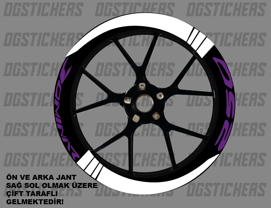 Bajaj Dominar 250 Standart Beyaz-Mor jant sticker seti detay görseli 6