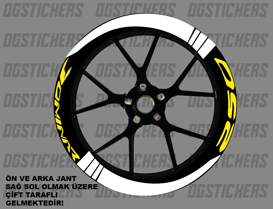 Bajaj Dominar 250 Standart Beyaz-Sarı jant sticker seti detay görseli 8