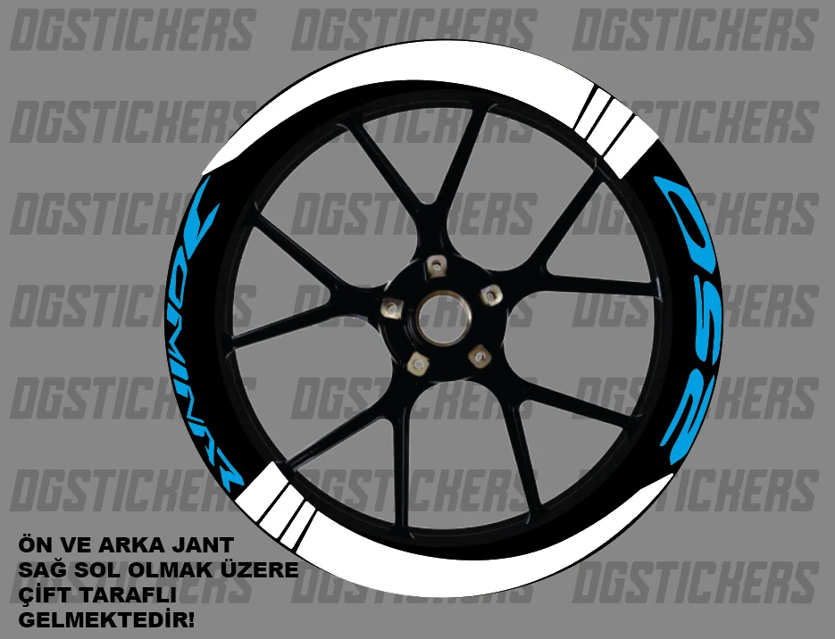Bajaj Dominar 250 Standart Beyaz-Turkuaz jant sticker seti detay görseli 10