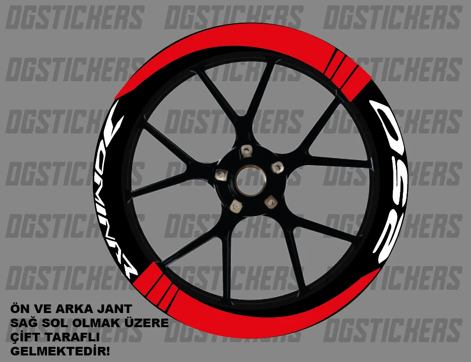 Bajaj Dominar 250 Standart Kırmızı-Beyaz jant sticker seti detay görseli 13