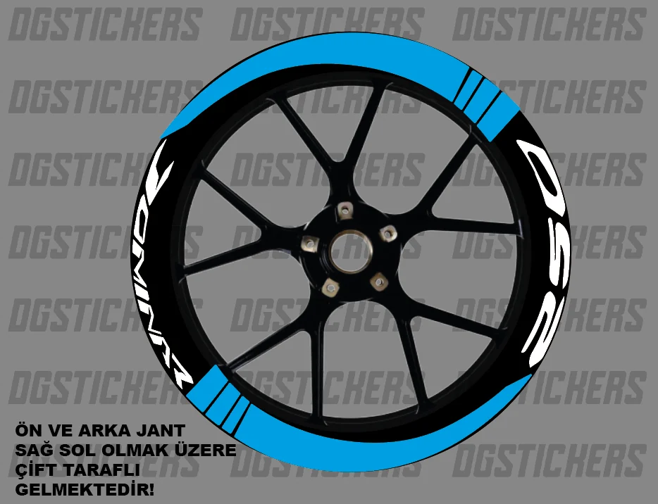 Bajaj Dominar 250 Standart Turkuaz-Beyaz jant sticker seti detay görseli 29