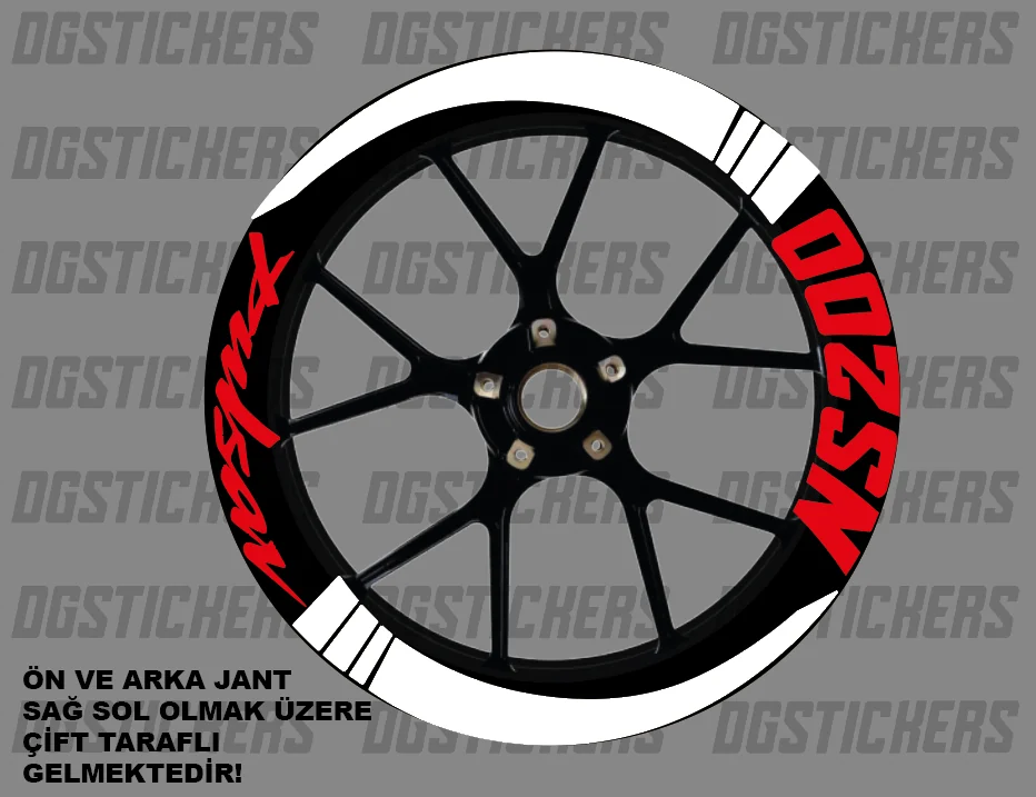 Bajaj Pulsar NS200 Standart Beyaz-Kırmızı jant sticker seti detay görseli 2