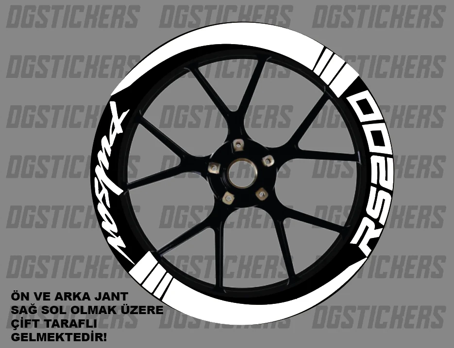 Bajaj Pulsar RS200 Standart Beyaz jant sticker seti