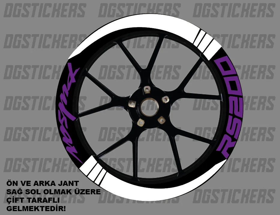 Bajaj Pulsar RS200 Standart Beyaz-Mor jant sticker seti detay görseli 4
