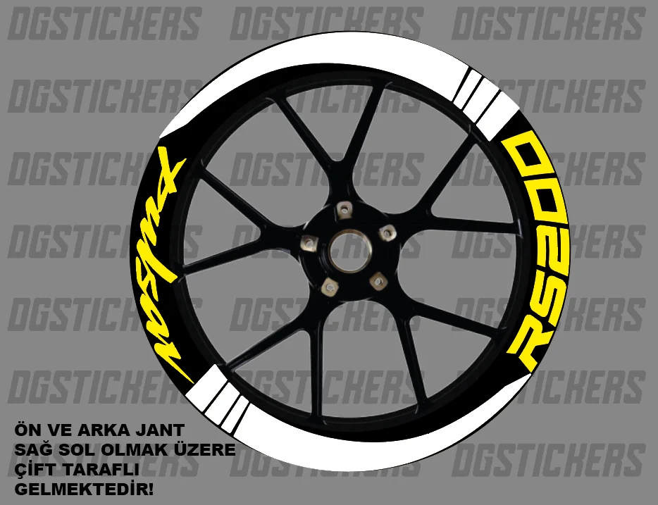 Bajaj Pulsar RS200 Standart Beyaz-Sarı jant sticker seti detay görseli 5
