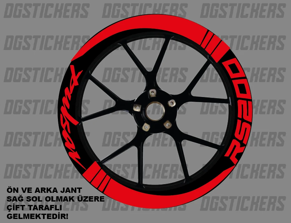 Bajaj Pulsar RS200 Standart Kırmızı jant sticker seti detay görseli 7