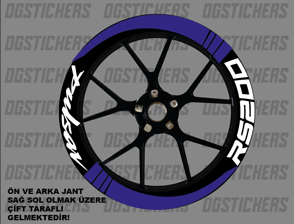 Bajaj Pulsar RS200 Standart Mavi-Beyaz jant sticker seti detay görseli 10