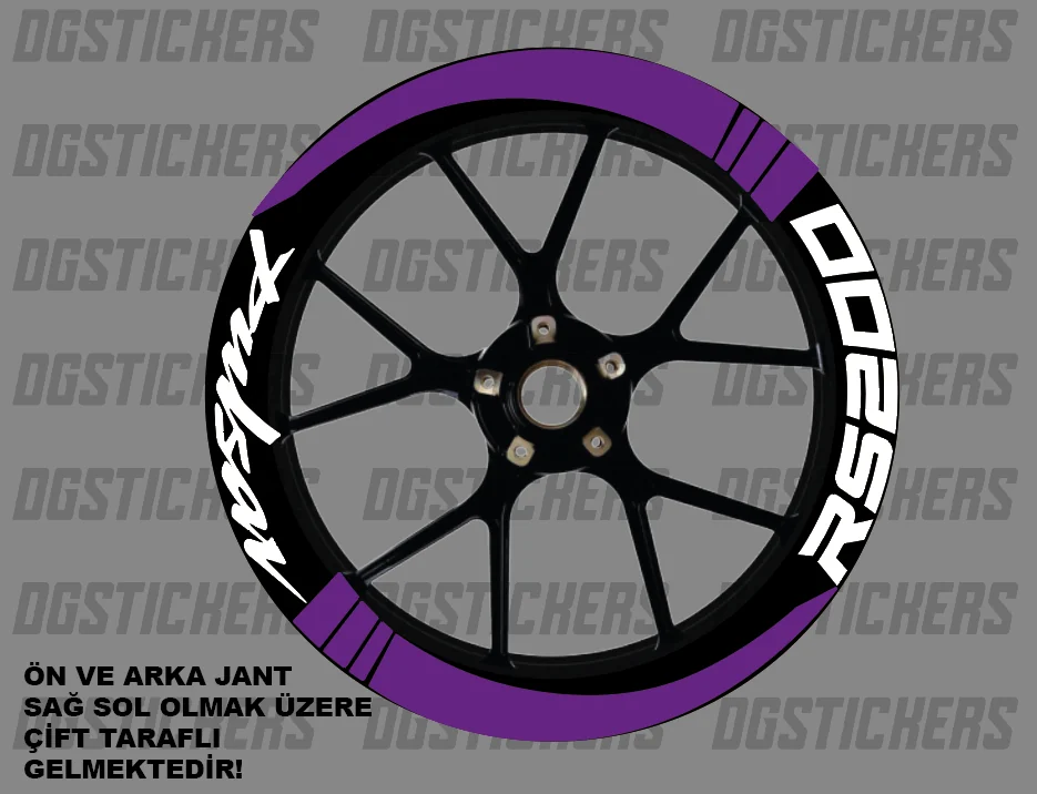 Bajaj Pulsar RS200 Standart Mor-Beyaz jant sticker seti detay görseli 12