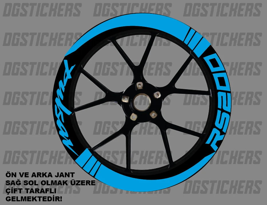 Bajaj Pulsar RS200 Standart Turkuaz jant sticker seti detay görseli 15