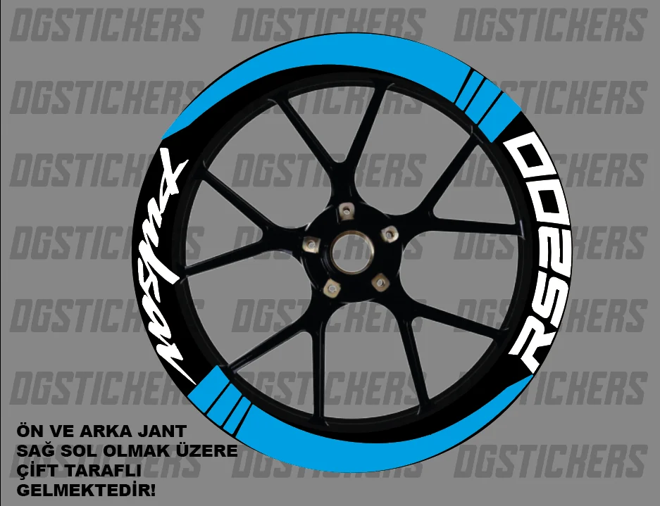 Bajaj Pulsar RS200 Standart Turkuaz-Beyaz jant sticker seti detay görseli 16