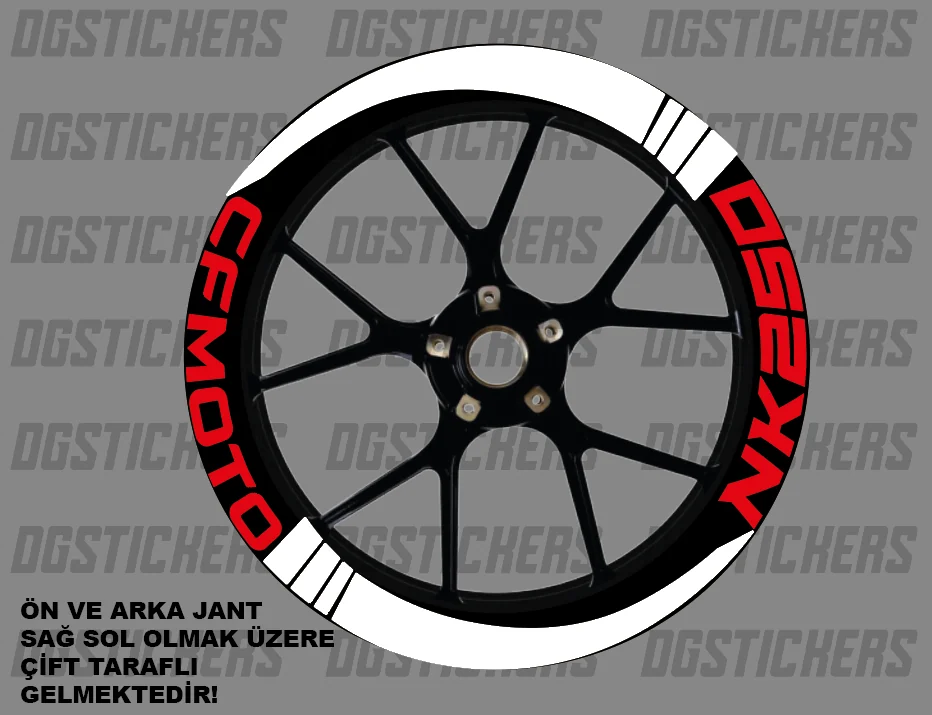 CFMOTO 250NK Standart Beyaz-Kırmızı jant sticker seti detay görseli 2