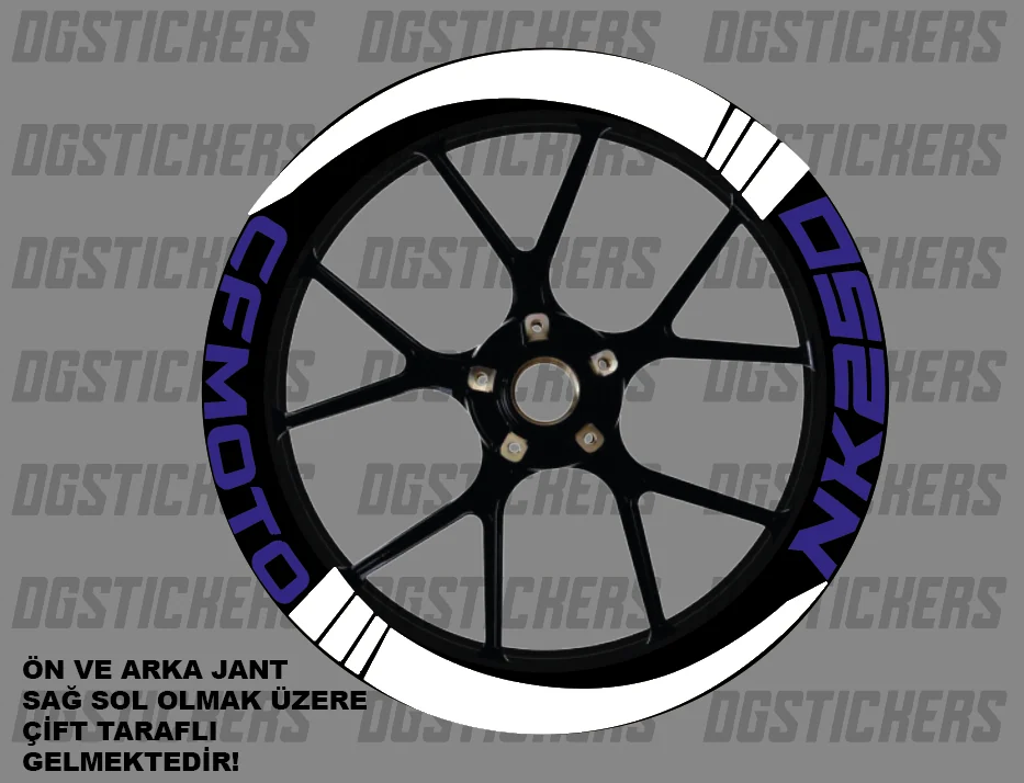CFMOTO 250NK Standart Beyaz-Mavi jant sticker seti detay görseli 3