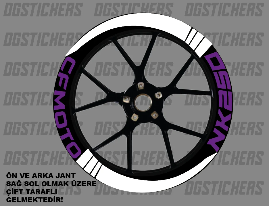 CFMOTO 250NK Standart Beyaz-Mor jant sticker seti detay görseli 4