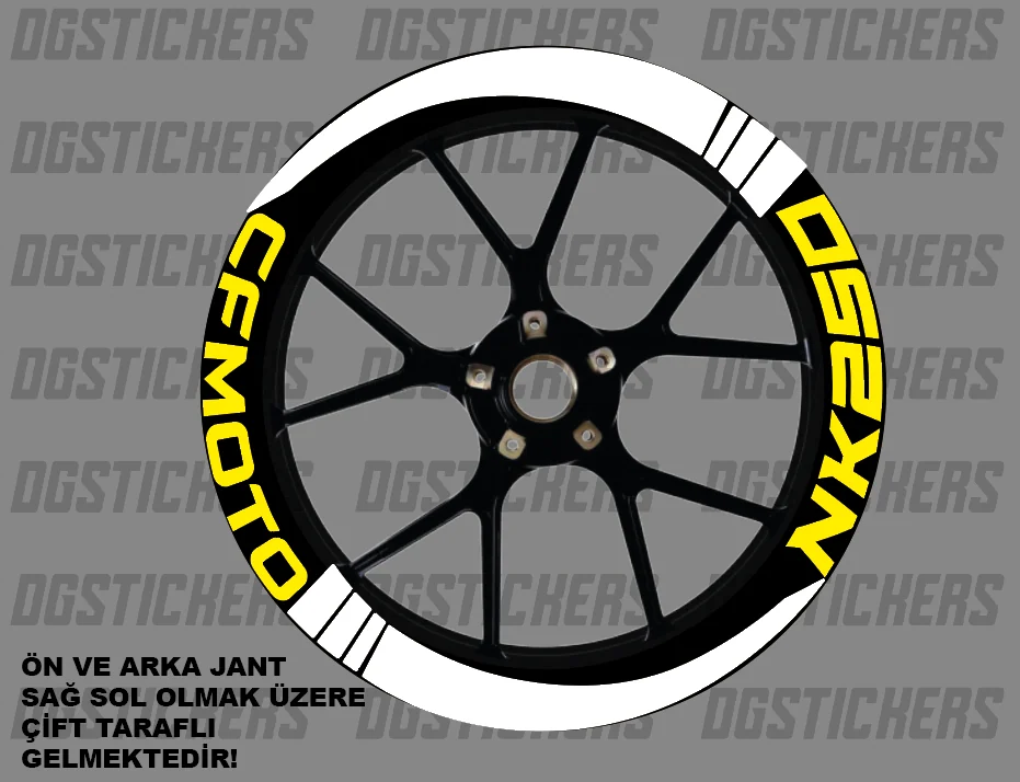 CFMOTO 250NK Standart Beyaz-Sarı jant sticker seti detay görseli 5