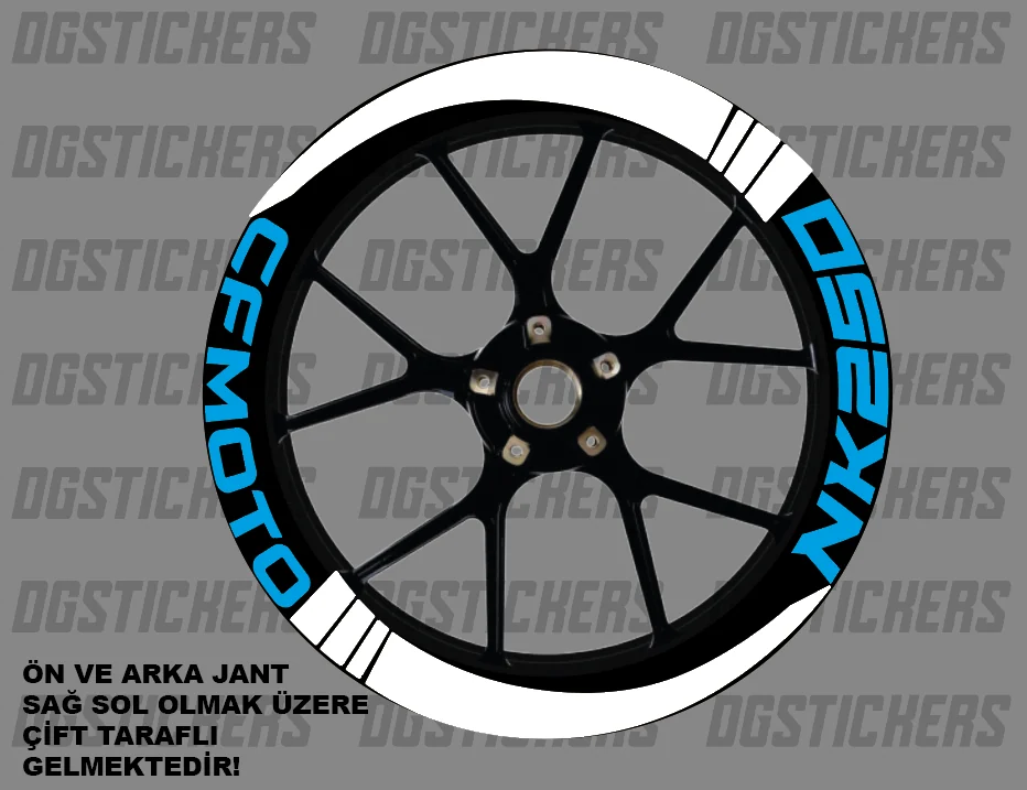 CFMOTO 250NK Standart Beyaz-Turkuaz jant sticker seti detay görseli 6