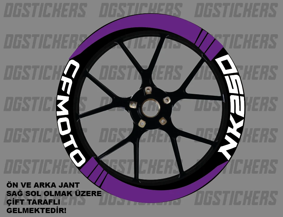 CFMOTO 250NK Standart Mor-Beyaz jant sticker seti detay görseli 12