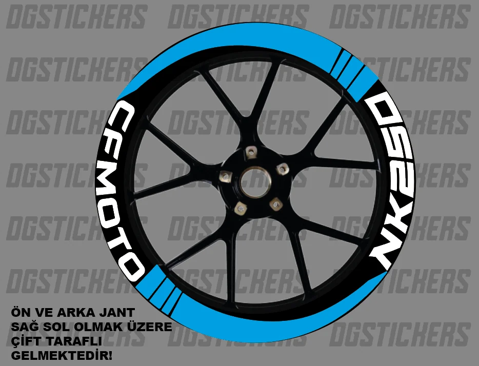 CFMOTO 250NK Standart Turkuaz-Beyaz jant sticker seti detay görseli 16