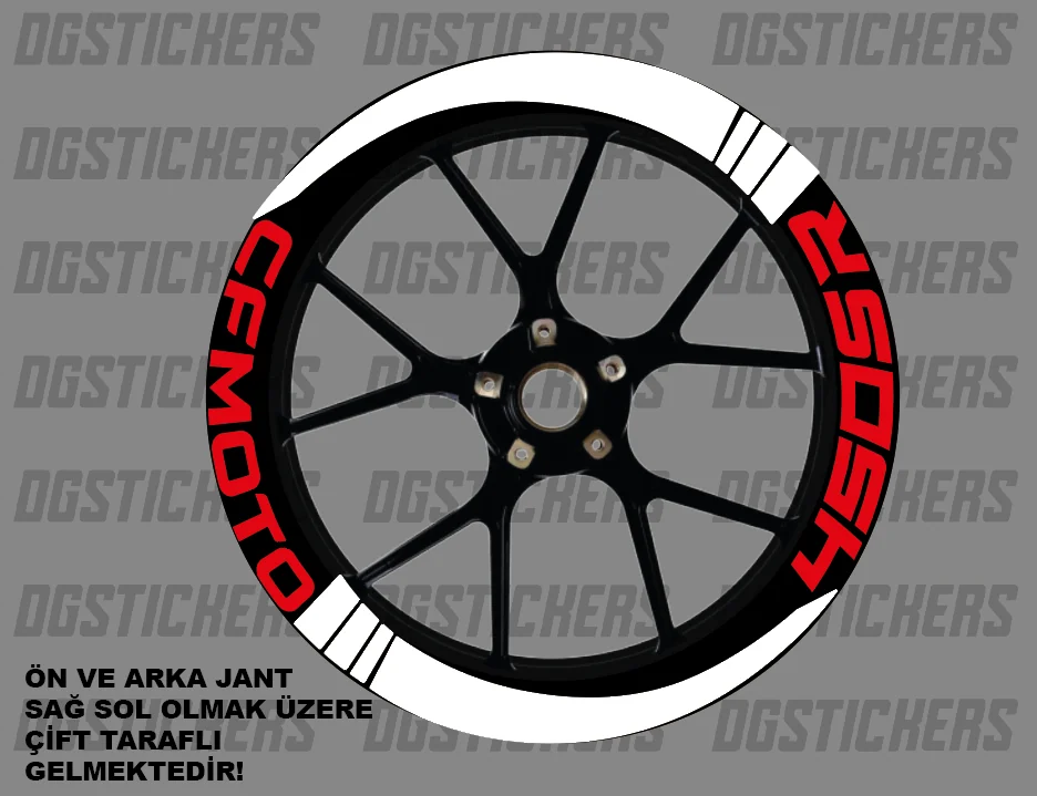 CFMOTO 450SR Standart Beyaz-Kırmızı jant sticker seti detay görseli 2