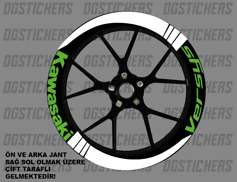 Kawasaki Versys Standart Beyaz-Yeşil jant sticker seti detay görseli 2