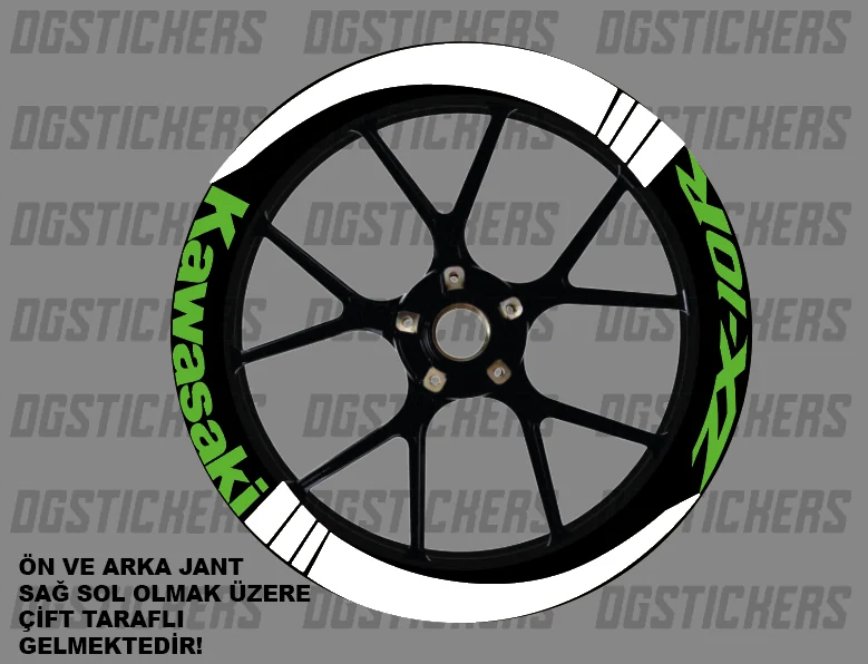 Kawasaki ZX-10R Standart Beyaz-Yeşil jant sticker seti detay görseli 2