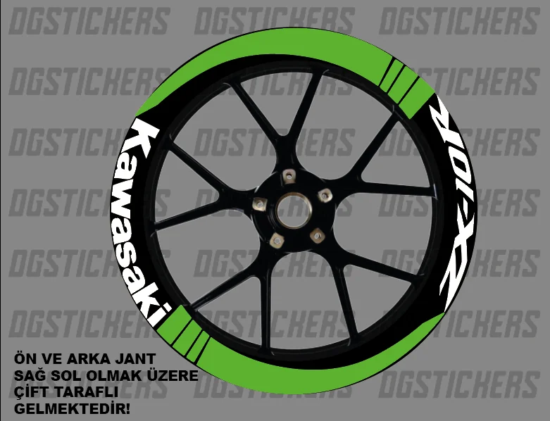 Kawasaki ZX-10R Standart Yeşil-Beyaz jant sticker seti detay görseli 4