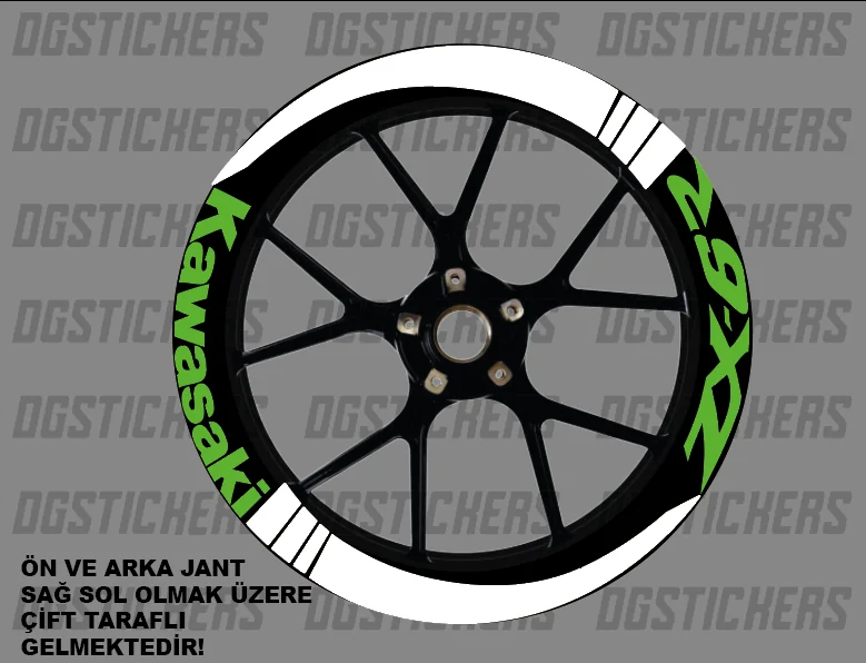 Kawasaki ZX-6R Standart Beyaz-Yeşil jant sticker seti detay görseli 2