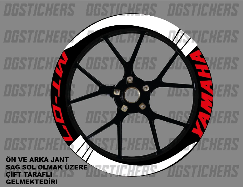 Yamaha MT-07 Standart Beyaz-Kırmızı jant sticker seti detay görseli 2