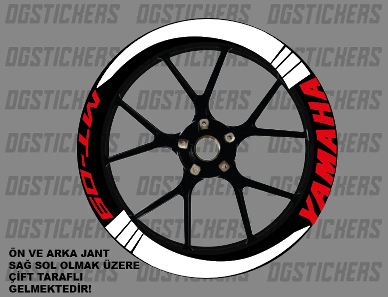Yamaha MT-09 Standart Beyaz-Kırmızı jant sticker seti detay görseli 2