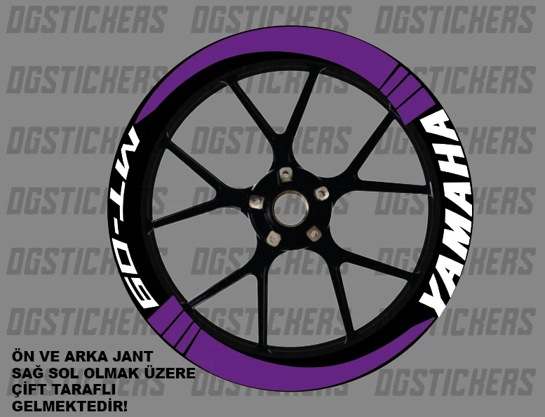 Yamaha MT-09 Standart Mor-Beyaz jant sticker seti detay görseli 10