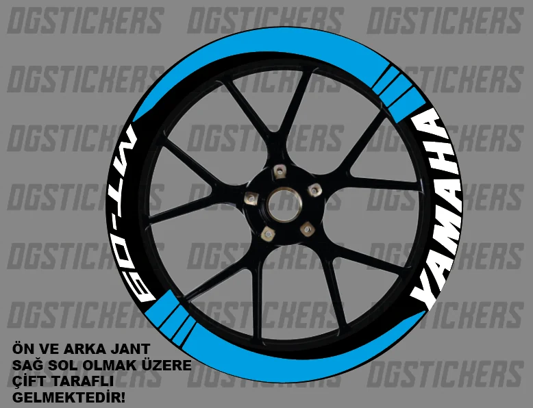 Yamaha MT-09 Standart Turkuaz-Beyaz jant sticker seti detay görseli 16