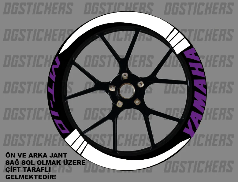Yamaha MT-10 Standart Beyaz-Mor jant sticker seti detay görseli 3