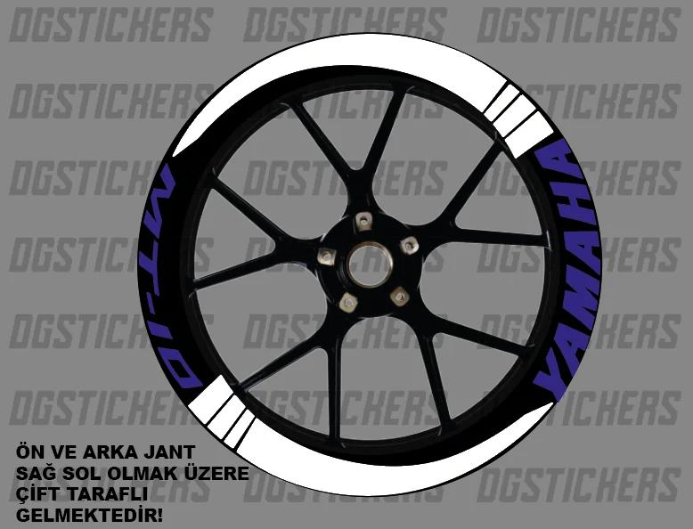Yamaha MT-10 Standart Beyaz-Raceblue jant sticker seti detay görseli 4