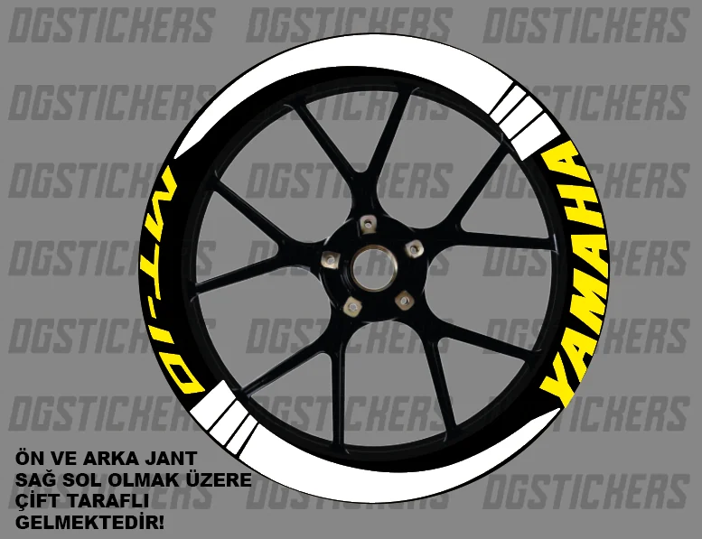 Yamaha MT-10 Standart Beyaz-Sarı jant sticker seti detay görseli 5