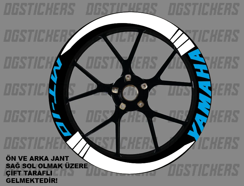 Yamaha MT-10 Standart Beyaz-Turkuaz jant sticker seti detay görseli 6