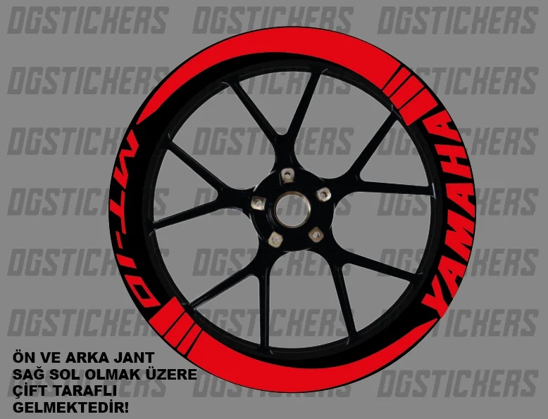 Yamaha MT-10 Standart Kırmızı jant sticker seti detay görseli 7