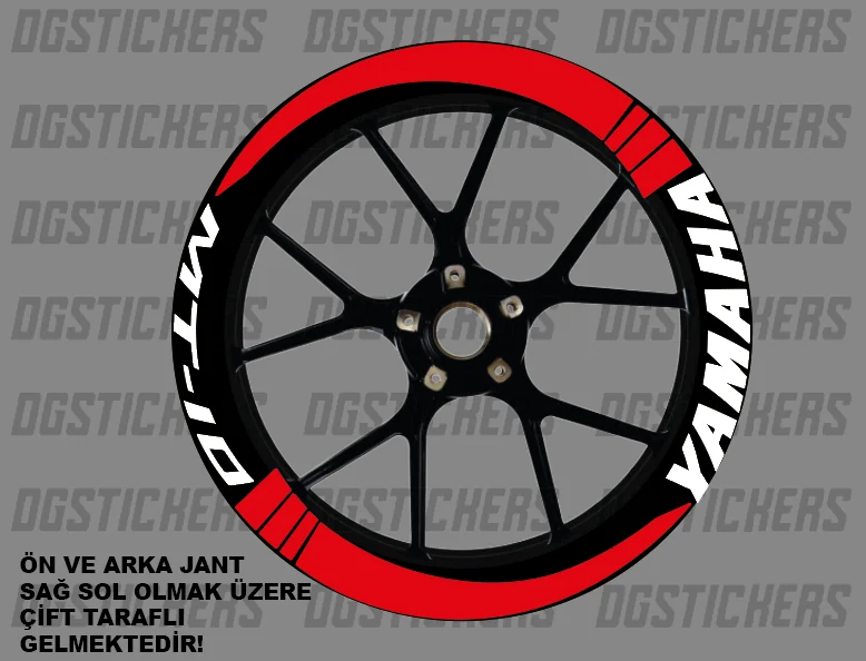 Yamaha MT-10 Standart Kırmızı-Beyaz jant sticker seti detay görseli 8