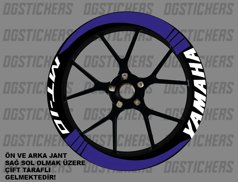 Yamaha MT-10 Standart Raceblue-Beyaz jant sticker seti detay görseli 12