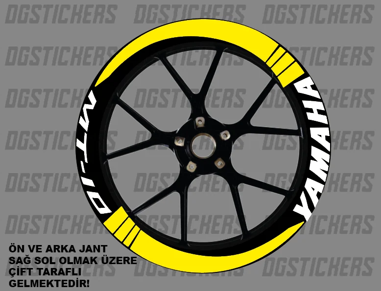 Yamaha MT-10 Standart Sarı-Beyaz jant sticker seti detay görseli 14