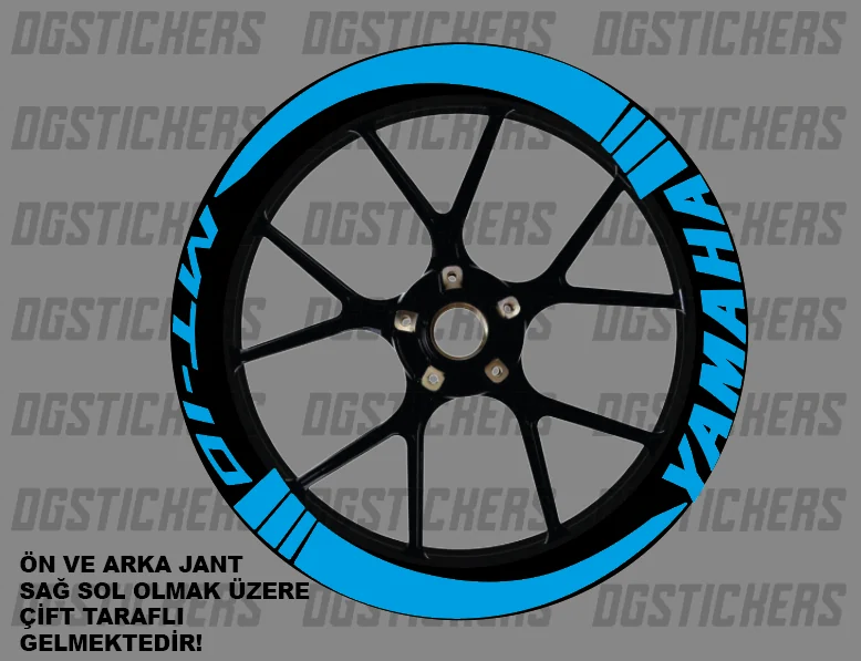 Yamaha MT-10 Standart Turkuaz jant sticker seti detay görseli 15