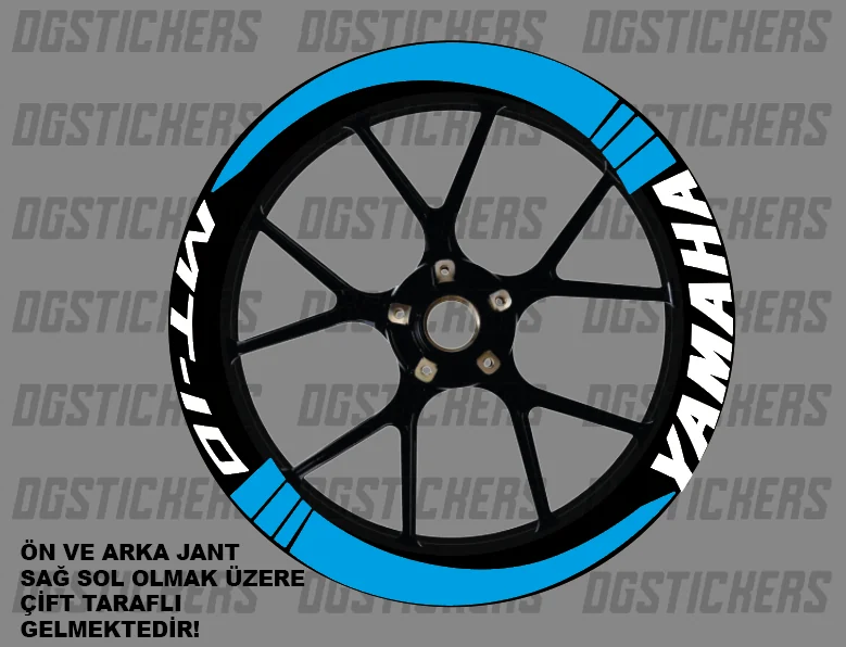 Yamaha MT-10 Standart Turkuaz-Beyaz jant sticker seti detay görseli 16