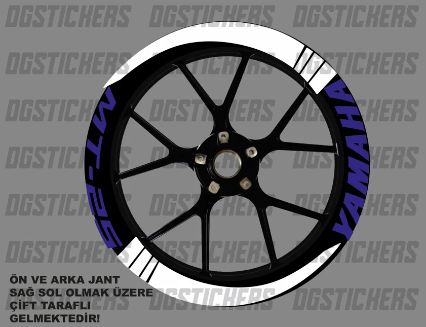 Yamaha MT-25 Standart Beyaz-Raceblue jant sticker seti detay görseli 4