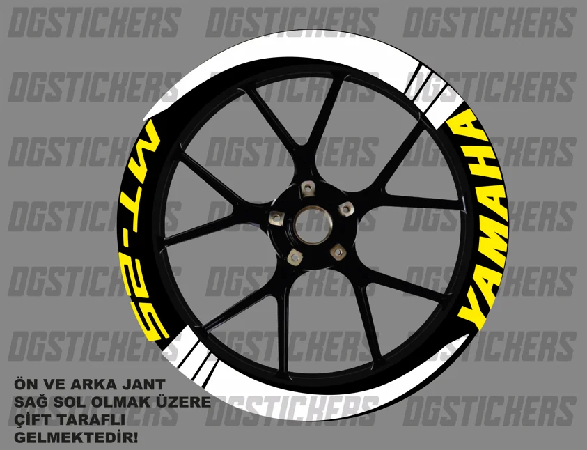 Yamaha MT-25 Standart Beyaz-Sarı jant sticker seti detay görseli 5
